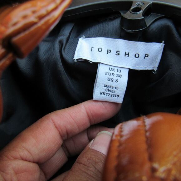 TOPSHOP Casey Belted Brown Glossy Jacket - Picture 6 of 7